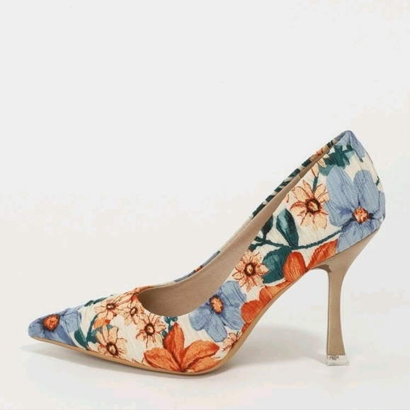 Floral Print Point Toe Stiletto Heeled Court Pumps - Picture 2 of 5